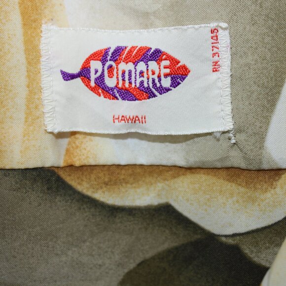 Pomare Hawaiian Shirt Mens Size M Medium Yellow Sailing Clouds Vintage - Picture 5 of 5